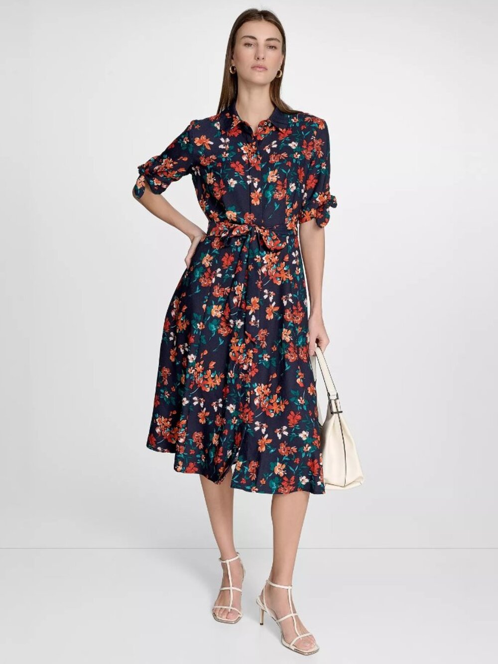 Calvin Klein Women's Short-Sleeve Midi Shirtdress Indigo Clay Multi